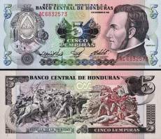 *5 Lempiras Honduras 1989, P63b UNC - Kliknutím na obrázok zatvorte -